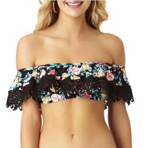 Time & Tru Floral Off the Shoulder Bikini Top Size 8-10